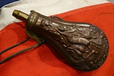 A Most Attractive 19th Century Powder Flask Decorated With Game