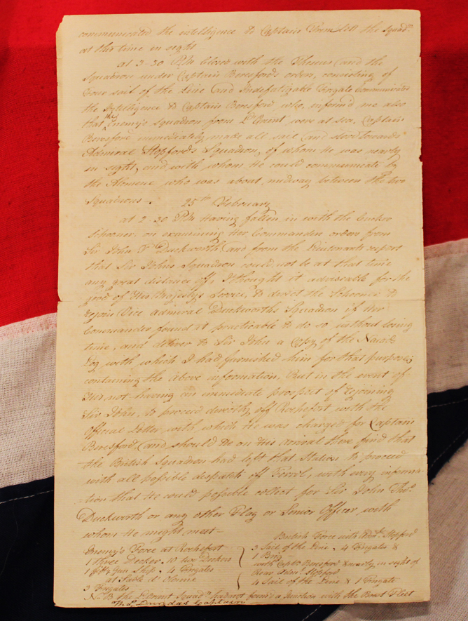 Intelligence Report From Nelson's Trafalgar Captain, Captain Dundas Aboard HMS Naiad, A Historically Significant Piece