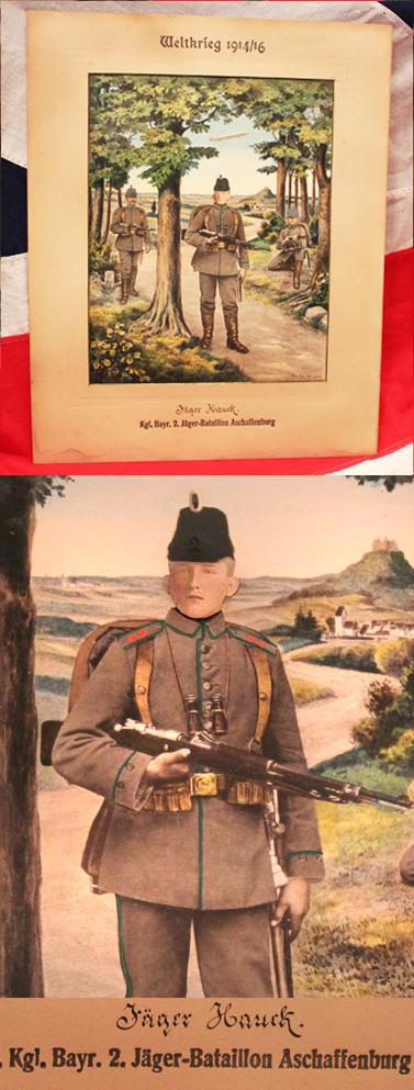 An Intriguing Zeppelin Warfare Interest Original Bespoke Portrait Photo and Coloured Print of an Imperial German Rifleman in WW1 From The Photographic Wolf Studio of Ulm