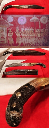 Antique 17th-18th century Sinhalese Nobleman's Dagger Piha Kaetta, With Fabulous Carved Black Coral Grip, and Very Unually With its Original Scabbard.