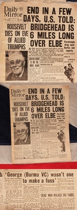 An April 13th 1945 Daily Mirror Roosevelt Dies Headline Newspaper