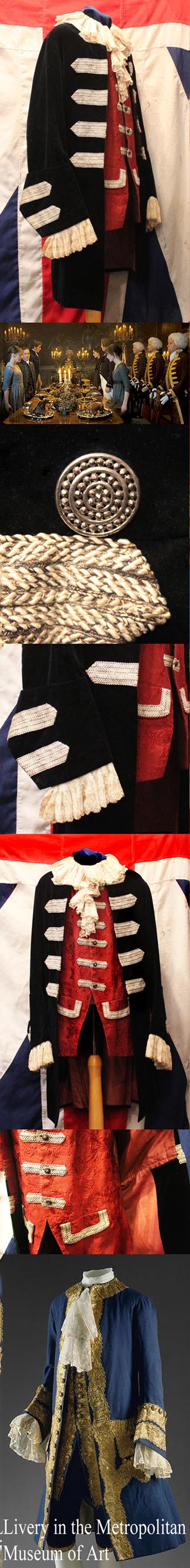 A Superb 'Valet de Pied a la Maison' Footman's Livery Frock Coat, in Dark Blue Velvet, Silk Damask, Silver Bullion and Fine Lace, With Handmade Cut-Steel Marquesite Buttonning