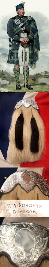 A Most Fine Victorian Scottish Military Horsehair Sporran with Cantle and Tassels