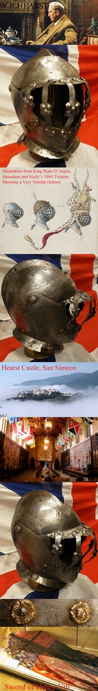 A Beautiful, Original, 16th Cent. Italian Knight’s ‘Close’ Helmet From  William Randolph Hearst’s Castle, San Simeon Formerly the Most Famous Private Museum Collection in the World. He Was Portrayed in Orson Welles Film Masterpiece ‘Citizen Caine’.