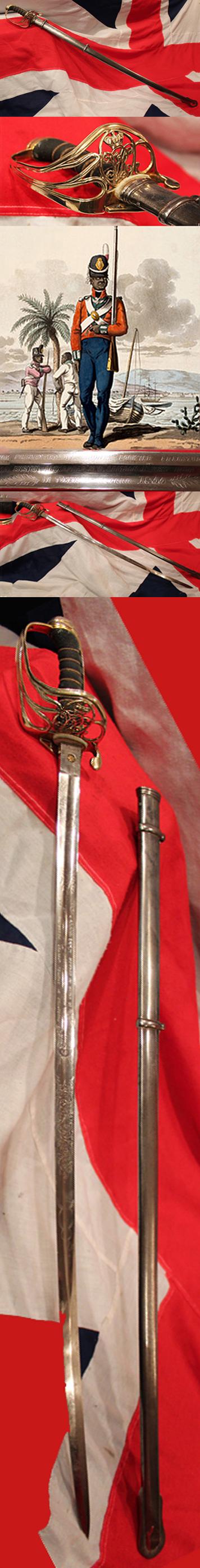 A Very Rare and Historical 1822 Pattern Presentation Sword to Ensign Alexander Samson of the Caribbean, 1st West India Regt. In 1855, From Col. Lockyer Freestun  ‘Great Officer’ of the Knights Hospitallers of Jerusalem