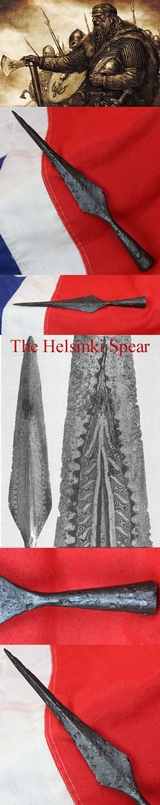 A Fine & Most Rare Viking Spear Head, Circa 900 A.D. Socket Mount With Rivet.