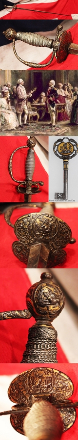 A Wonderful 18th Century French Small-Sword of Parcel Gilt and Blued Steel