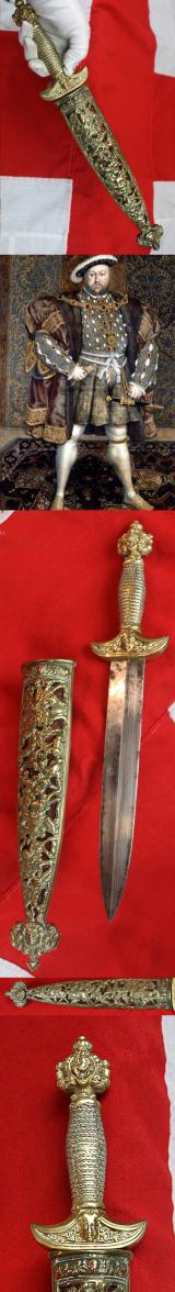 Seeking A Dagger Designed For a King? Then Look No Further. 16th Century Style Holbein Swiss Dagger, a Fabulous Masterpiece, With a Superbly Pierced Scabbard Depicting a Scene of  Landsnicht Knights. Designed By Hans Holbein For King Henry VIIIth