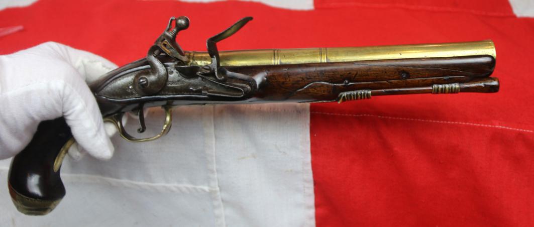 Massive Engraved British Brass Barreled Flintlock Blunderbuss