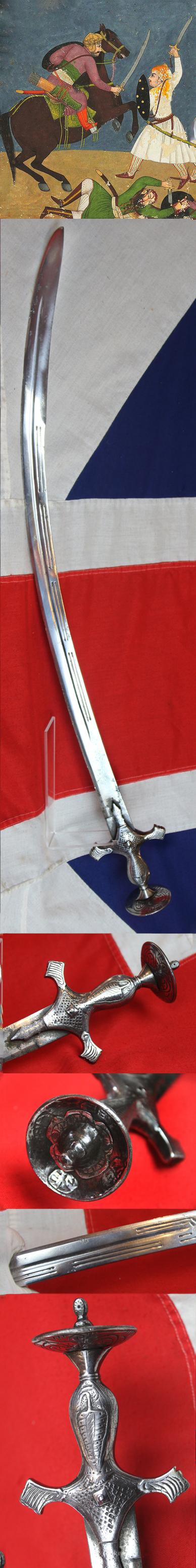 A Beautiful Mughul High Ranking Warrior's Sword Talwar  17th-18th Century, Likely Wootz or Damascus Kilij Form Blade