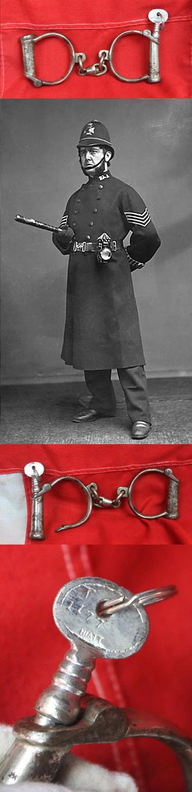 Victorian Jack the Ripper Period 'Derby' Pattern Best Warranted Wrought Hard Steel Handcuffs