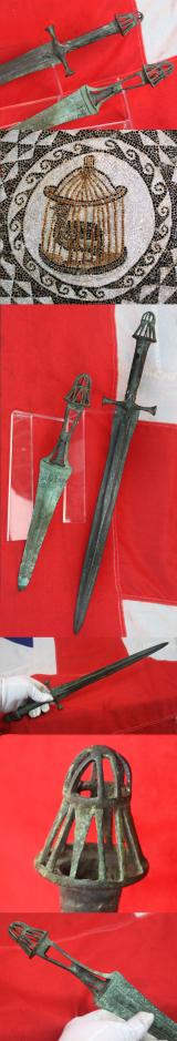 A Beautiful Matched Pair of An Ancient Bronze Sword and Dagger With Pierced Bird Cage Pommels. From The Era of the Ancient Greco-Persian Wars