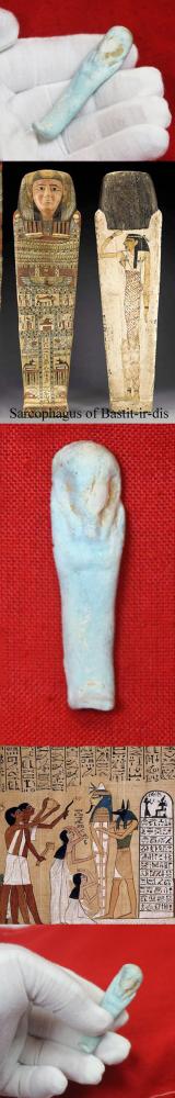 An Original Ancient Egyptian Shabti, The Afterlife Servant of The Mummy, Partial Blue-Glazed Faience 664 to 332 BC