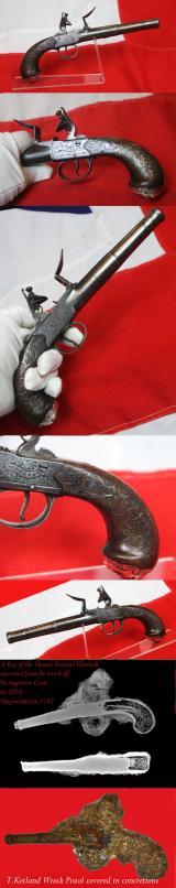 A Beautiful 'Queen Anne' Cannon Barrel Breech Loading Pistol with Silver Inlays and a Solid Silver Grotesque Mask Butt Cap. Near Identical To Another Recovered from a Shipwreck off The American Florida Coast