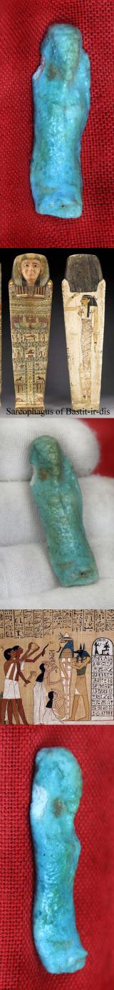 An Original Ancient Egyptian Shabti, The Afterlife Servant of The Mummy, Blue-Glazed Faience 664 to 332 BC