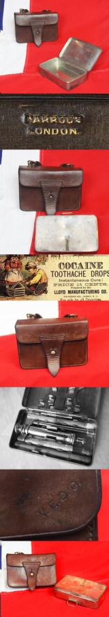 A Superb, WW1, British Officer's Field Service, Harrods 'Kit' Named 'A Welcome Present for Friends At the Front,'.  Trench Warfare Pharmaceuticals Case for Morphine, Heroin & 7% Solution Cocaine From Harrods Department Store {Now Empty!}