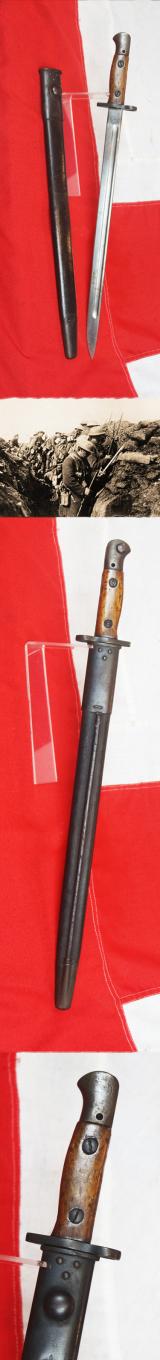 A WW1 British Army Standard Issue SMLE Enfield .303 MK3 Rifle Sword Bayonet, by Sanderson. Used In Combat Service in WW1 and WW2