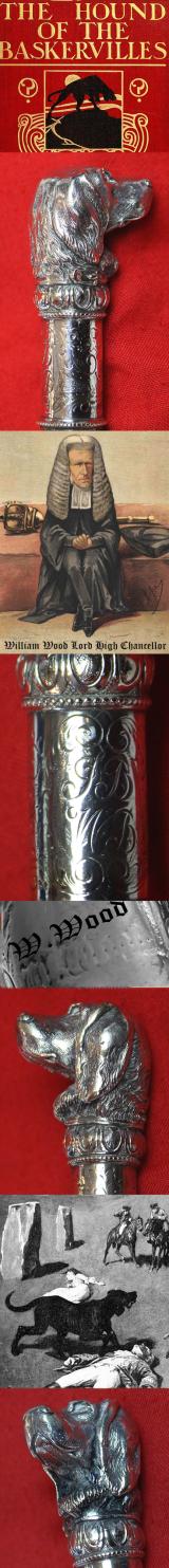 Stunning Victorian, Silver Hound's Head Walking Stick Of William Page Wood, 1st Baron Hatherley, PC, British Statesman, Lord High Chancellor of Great Britain, Presented by John Bright, Chancellor of the Duchy of Lancaster & Sherlock Holmes Connection