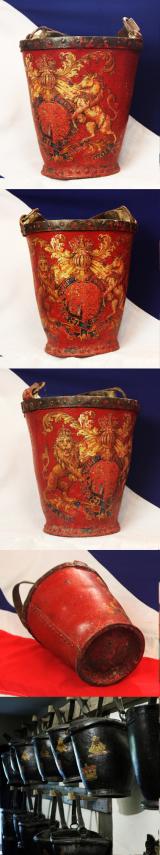 Most Attractive, Antique, 19th Century Fire Bucket Decorated in Scarlet Red Livery, with Royal Crest. Such A Colour Is Synonymous With Britain. The Redcoats of the Royal Guard, The Red Pillar Boxes, Even Red Telephone Boxes & Once, The Entire British Army