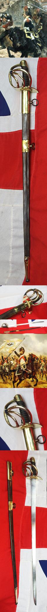 A Superb, French, 1st Empire Napoleonic Wars Cuirassier-Dragoon Sword In Fabulous Condition With Brass and Leather Scabbard