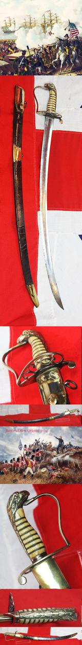 A Very Fine & Rare, Signally Beautiful, Anglo-American War of 1812, 'Eagle Head' & Scroll Fretted Hilt, American Officer's Sabre. In Great Condition.