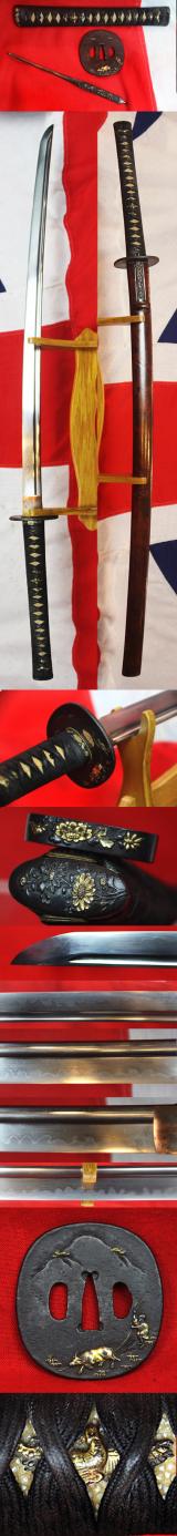 A Beautiful Antique Edo Samurai Long Katana. A Most Fine Katana With A Good Hon-Zukuri Blade With Midare Hamon and Full Length Hi