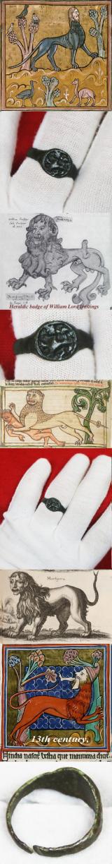 Wonderful 12th-13th Century Crusader & Pilgrim Knight's Heraldic Seal Ring Of a Fantastical Beast The Manticore, A Human Headed Tiger or Lion. Used In Medeavil Heraldry On Shields, Banner, Accoutrements & Indicated To Which Noble Family A Knight Belonged