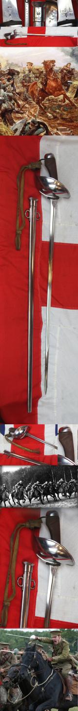 Superb, 1908 Pattern, Historical, British Cavalry Trooper's Sword by Mole & Wilkinson Sword Co. Issue of 1909. British Front Line Cavalry Issue, & 1918 Australian Light Horse Issue, Original 1918 Australian Light Horse Service Issue Buff Hide Sword Knot