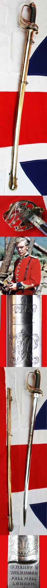 A Superb Zulu War Period Original 1821/45 Pattern Victorian Wilkinson Infantry Officer’s Deluxe Grade Sword. Traditional Gothic Style VR Cypher Pierced Half Basket Hilt With Queen Victoria’s Cypher. Exactly As Worn By Lt Bromhead