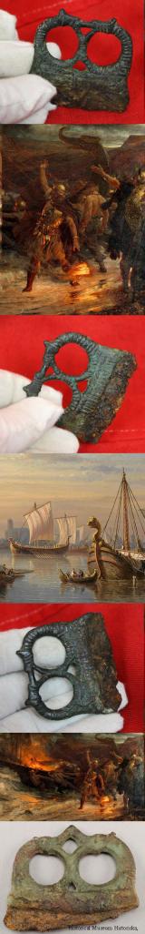 SOLD Very Rare Ancient Dragon-Head Viking Fire-Starter, A 'Drepa Upp Eld'. Twin Interlinked Dragon Creating Finger Loops & Steel Striking Blade. Used With Amadou  Touchwood Fungus {Fomes Fomentarius}. To Make Fire At Sea Sailing In a Viking Long Boat