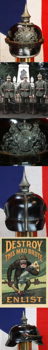 WW1 Early War Issue Imperial German Bavarian Infantry 'Mannschaften' Pickelhaube Helmet