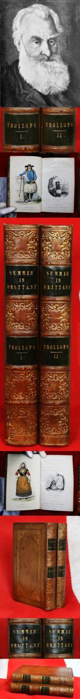 Trollope 1st Edition a Summer in Brittany 2 Vols. 1840 Beautifully Fully Bound in Fine Calf with Gilt Decoration 10 Etched Plates by A. Hervieu, Presented to Colonel Lord Brownlow Thomas Montagu Cecil {Colonel of the Scots Guards}