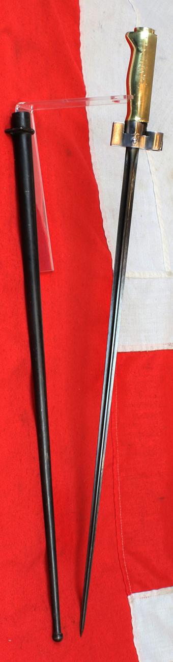 A Superb 19th-20th Century French M1886/93/16 Pattern Lebel Rifle Epee Sword Bayonet. WW1 French Foreign Legion Issue, Without Quillon Pattern. With Frog Hook Scabbard