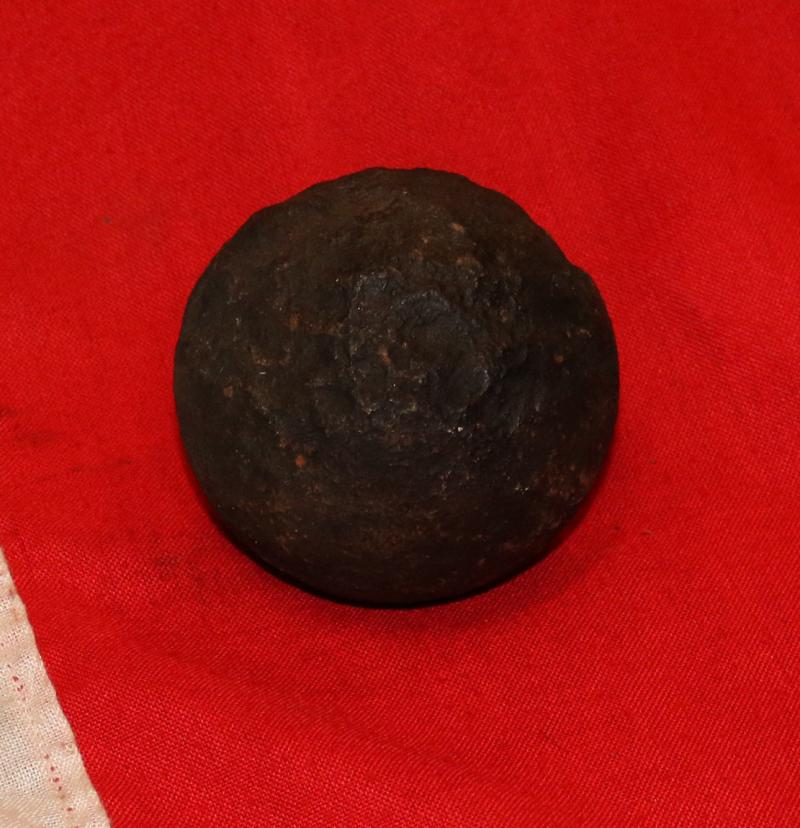 A Superb Original Waterloo Recovered Souvenir '6 Pounder ' Royal Artillery Cannon Ball Fired at La Haye Sainte During The Battle, Recovered From The Farm