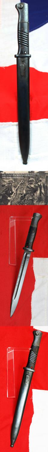 A Good German Third Reich Issue Karabinier Kurz Mauser K98k Seitengewehr 84/98. German Kar98k Rifle Bayonet. Fully Blued Finish