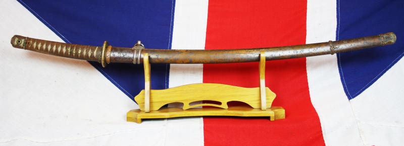 An Ancestral WW2 Japanese Officer’s Sword, in Traditional Type 98 Japanese Officer's Gunto Military Mounts. Stunning Hamon Shinto Blade Circa 1680 Signed Shimosaka