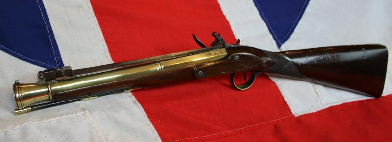 A Rare and Absolutely Spectacular, J. & W. Richards, All-Brass Flintlock Blunderbuss With Sprung Top Mounted Bayonet. Finest 'Juglans Regia' Walnut Stock. Circa 1800. Much Favoured by Ship's Captains