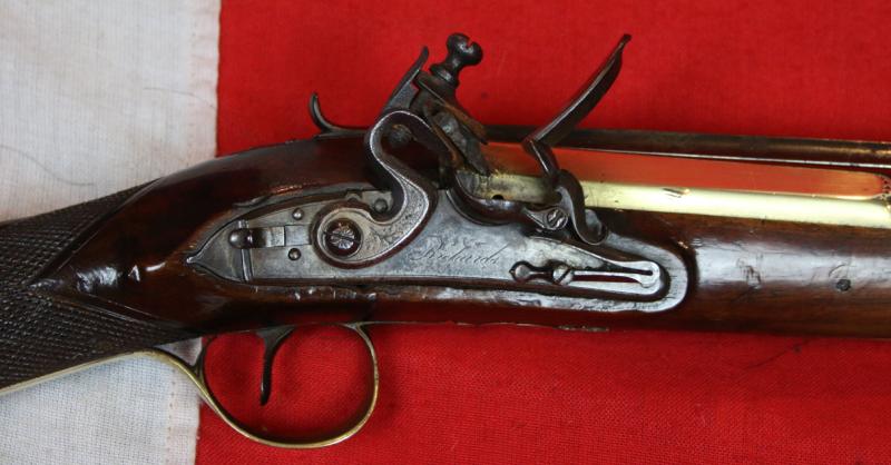 A Rare and Absolutely Spectacular, J. & W. Richards, All-Brass Flintlock Blunderbuss With Sprung Top Mounted Bayonet. Finest 'Juglans Regia' Walnut Stock. Circa 1800. Much Favoured by Ship's Captains