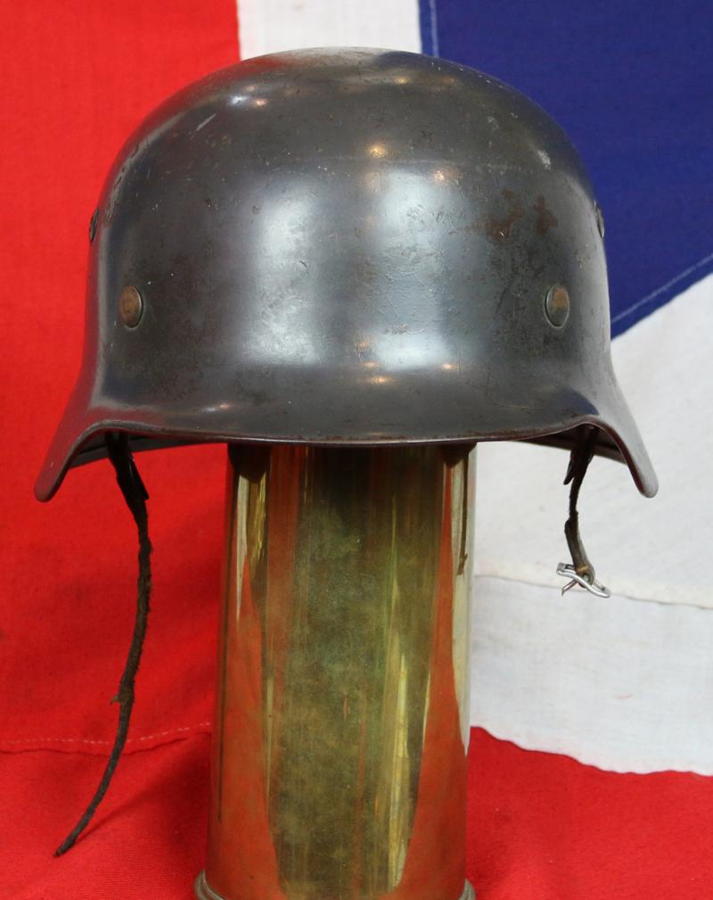 A Most Scarce & Collectable 1935 Issue WW2 Luftwaffe Combat Helmet M35 NS62 Single Decal But Only Partialy Visible. Stamped Batch Number D128. with Original Liner And Partial Chin Strap