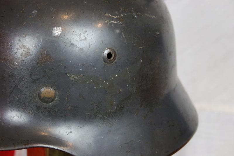 A Most Scarce & Collectable 1935 Issue WW2 Luftwaffe Combat Helmet M35 NS62 Single Decal But Only Partialy Visible. Stamped Batch Number D128. with Original Liner And Partial Chin Strap