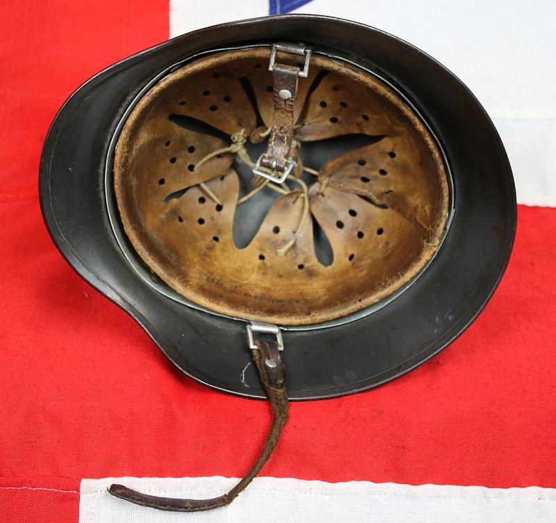 A Most Scarce & Collectable 1935 Issue WW2 Luftwaffe Combat Helmet M35 NS62 Single Decal But Only Partialy Visible. Stamped Batch Number D128. with Original Liner And Partial Chin Strap