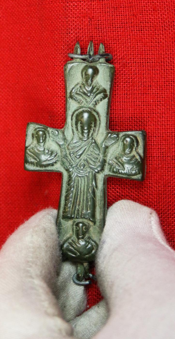 An Early Crusades Period Reliquary Pectoral Encolpion Cross Hinged Two Part Pendant From the Ancient Holy Land. Possibly Presented to a Pilgrim Knight Before His Departure for the Crusade, by an Archbishop or Possibly a Pope. Around 1000 Years Old