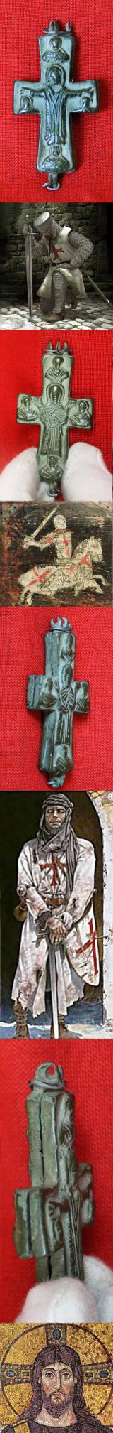 An Early Crusades Period Reliquary Pectoral Encolpion Cross Hinged Two Part Pendant From the Ancient Holy Land. Possibly Presented to a Pilgrim Knight Before His Departure for the Crusade, by an Archbishop or Possibly a Pope. Around 1000 Years Old