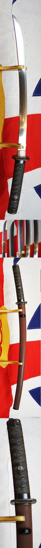 A Very Powerful & Beautiful Shinto Wakazashi, Signed Ujitsugu,With a Rare Chokuto Period Ancient Blade Style, Katakiriha-zukuri (片切刃造り), of 1300 Years Ago in the Nara Era {710 to 794 ad}  . Made Circa 1670