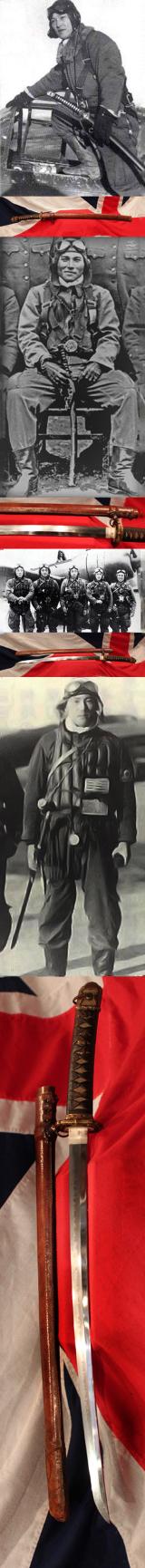 Absolutely Superb & Rare Japanese Fujiwara Ancestral Clan, Blade Signed Echizen Kuni Musashi Daijo Fujiwara Yasuhiro 肥前国武蔵大掾藤原康広 WW2 Pilot's Sword. Used By The Pilot's Samurai Ancestors in The 1600's Last Used In WW2