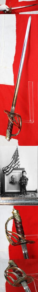 A Most Interesting & Rare, Antique, 19th Century, American Presentation Boy's Sword. Presented to George Mellor in 1890. Made to The Standard Fully Functional Sword Specification Grade and Quality of an Adult's Sword At The Time