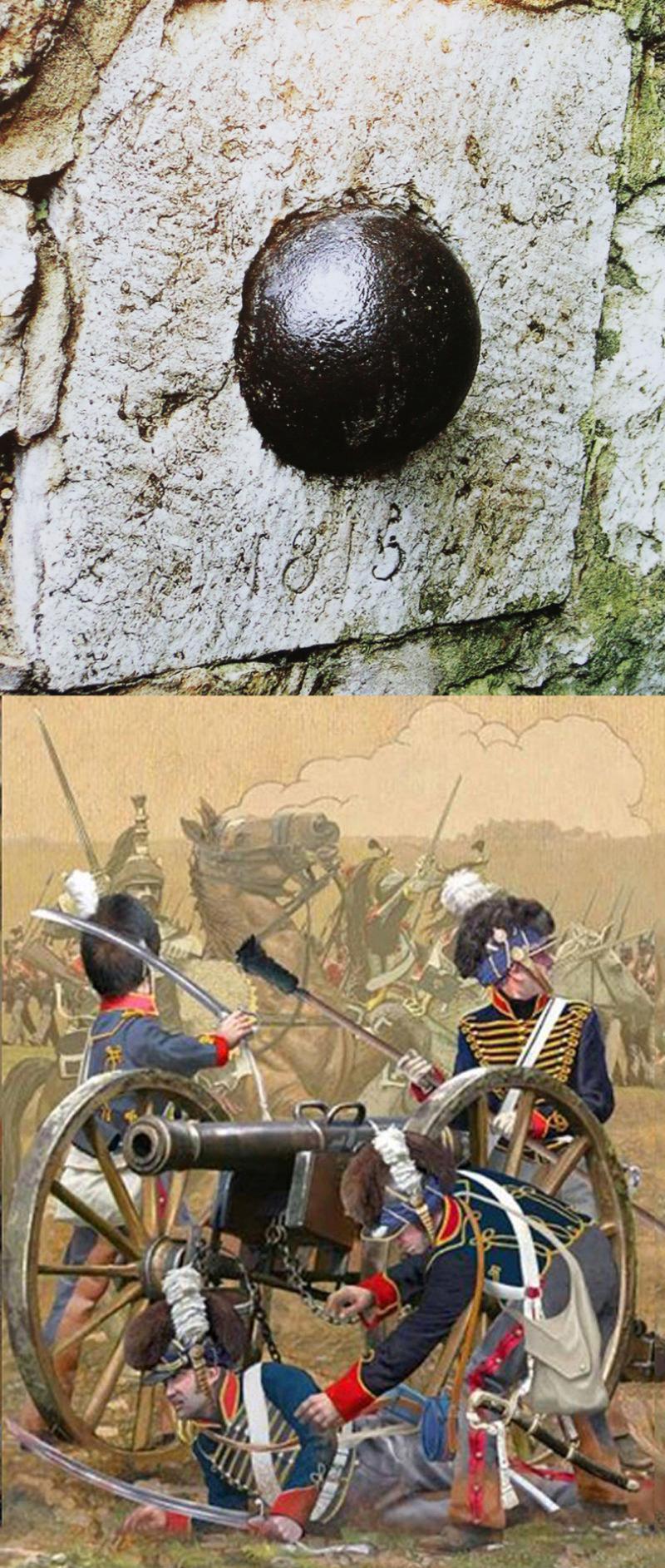 A Superb Original Waterloo Recovered Souvenir '6 Pounder ' Royal Artillery Cannon Ball Fired at La Haye Sainte During The Battle, Recovered From The Farm. With Clear Impact Site To The Ball.