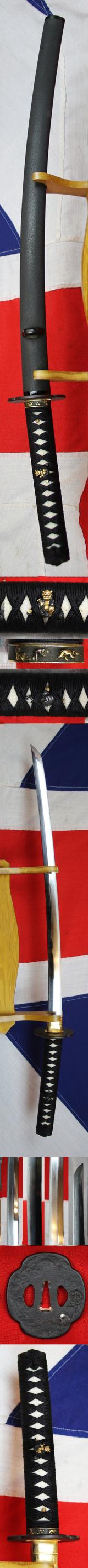 A Simply Stunning A Fabulous Original Antique Shinto Early Edo Period Chisa Katana. Wondrous Pure Gold and Shakudo Mounts Of The Tale of Momotarō, the Demon and The Monkey