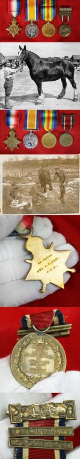 A Group Of WW1 Medals for the Army Veterinary Corps. Of a WW1 Trio, Special Enlistment. & The King's Medal An LCC Medal 1914-15 for Attendance, Conduct and Industry As A London Schoolboy, Straight from School as a Special Enlistment To The Western Front