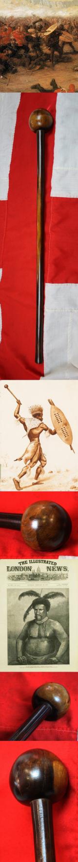 Singularly Fine & Superb 1870's Zulu War Souvenir. A Zulu Chief's 'Knobkerrie' War Club. In Fabulous Used Condition, Bearing Superb Colour and Patination. & Incredibly Effective as Both a Weapon and Symbol of Power And Status Within The Zulu Kingdom